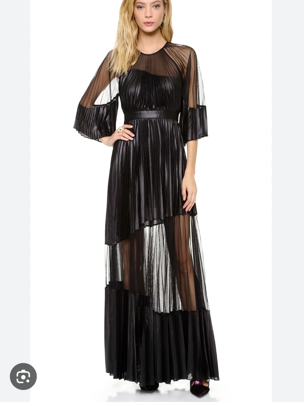 BCBGMaxAzria Black Sheer Pleated Evening Gown